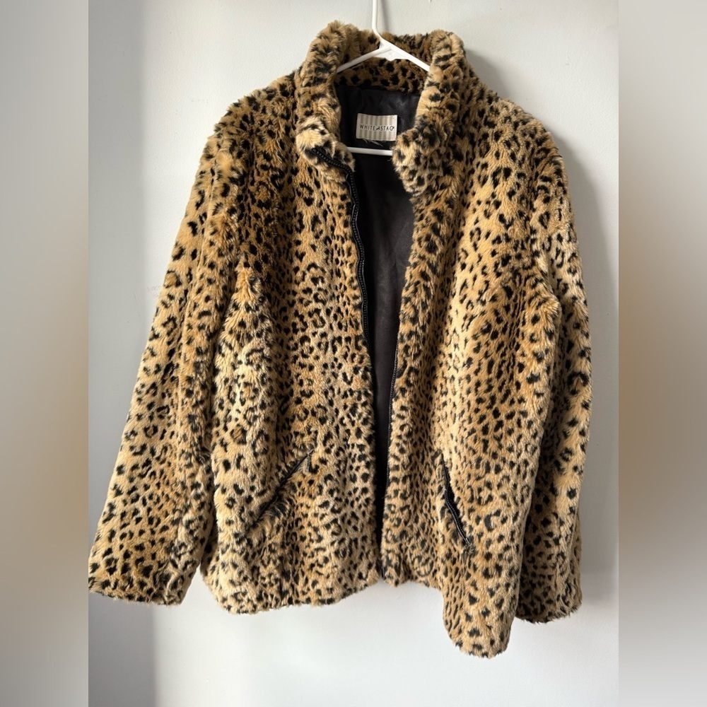 VTG White Stag Leopard Print Faux Fur Coat Jacket Zip Up Jacket Hippie Size M L - Picture 3 of 13